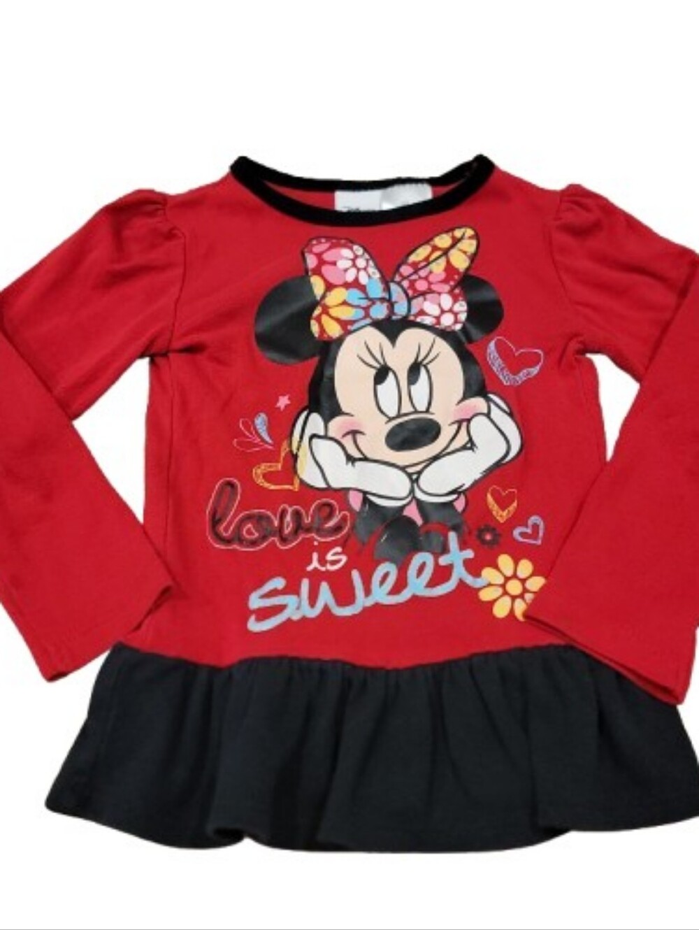 Disney Pullover Minnie Mouse T Shirt Toddler Girls 2T Red Long Sleeve Love Top